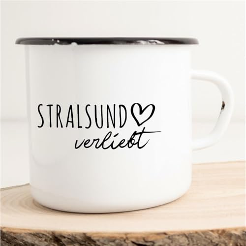 Huuraa Emaille Tasse Stralsund Geschenk Kaffeebecher Vintage 300ml Stralsund Geschenkidee