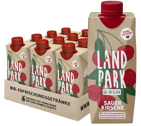 Landpark Bio-Erfrischungsgetränk Sauerkirsche (24er Pack) - Ohne Zucker und Süssungsmittel - Wasser mit Geschmack und Bio-Fruchtaroma