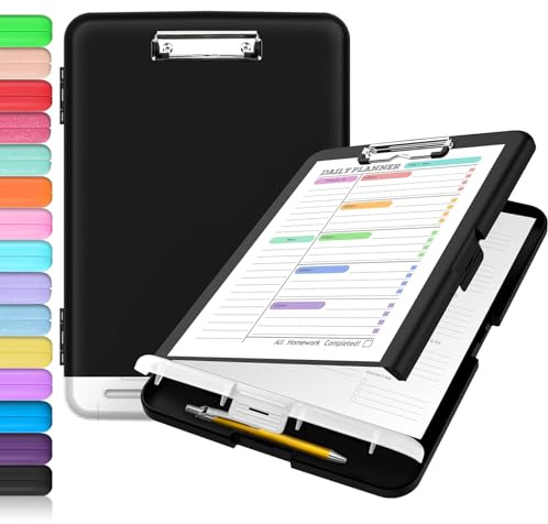 Sooez Clipboard with Storage, Clip Board 8.5 x 11 with Pen Holder, Plastic Organization Case Box for Letter Legal A4 Size Paper, Low Profile Clip, Nurses Teachers Must Haves, School & Office Supplies