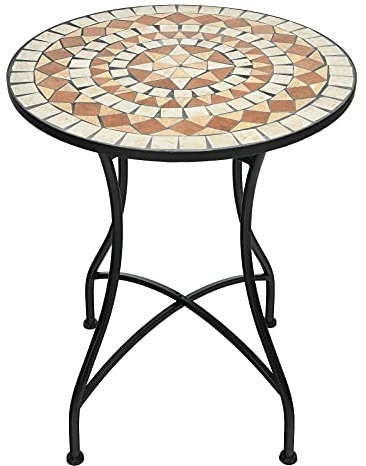 COSTWAY Garden Side Table, 60cm Mosaic Round Plant Table, Indoor Outdoor Patio Balcony Terrace Bistro Coffee Dining Table Furniture (Brick Red)