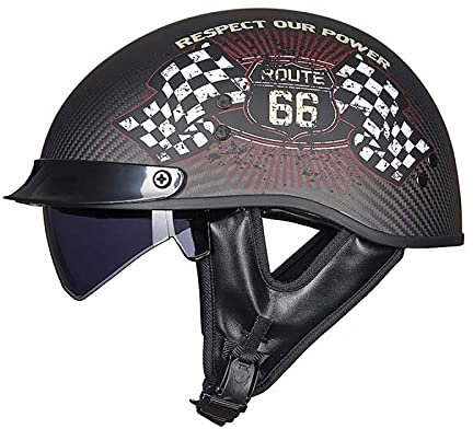 Casques Bol Casques Jet Brain - Cap Sécurité Scooter Casquette Anti-Collision Lunettes Intégrées Adulte Hommes Femmes Casque en Fibre de Carbone Certification ECE,E-XL=（61~62cm）