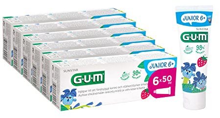 Pasta de dientes GUM® JUNIOR | diseñada especialmente para los nuevos dientes permanentes | para niños a partir de 6 años | sabor a fresa | 6x50ml