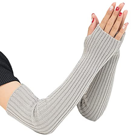 SUNTRADE Fingerlose Strickhandschuhe für Damen und Mädchen, weich, dehnbar, lange Handschuhe, grau, 38