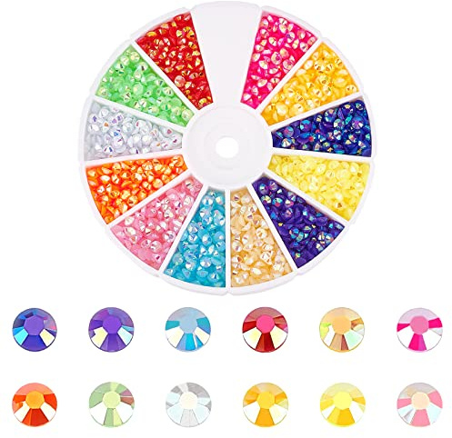 PandaHall 2400 Stück Flatback Kristall Strasssteine 12 Farbe Bulk Jelly Strasssteine Bling Nagelkristalle ab Farbe Regenbogen Edelsteine Für Becher Kleidung Schuhe Make Up Nail Arts DIY Crafts