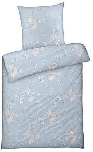 Carpe Sonno Elegante Interlock-Jersey Bettwäsche 135x200 Ganzjahres-Bettwäsche mit Reißverschluss aus 100% Baumwolle - 2-teilige geblümte Bettwäsche mit Schmetterlinge- Blumen Blau