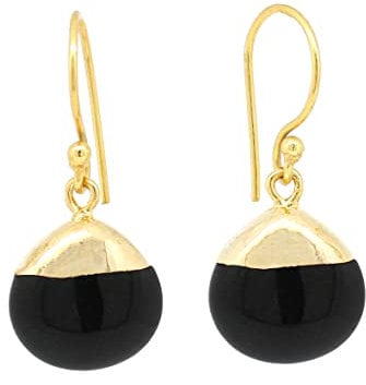 Gempires Natural Black Obsidian Teardrop Dangle Earrings Gemstone Jewelry 14k Electro Plated Pear Hook Earrings For Women