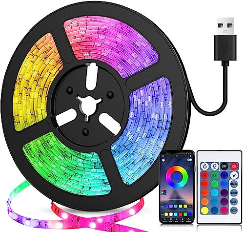 LED Strip 5m USB, RGB LED Streifen, Farbwechsel LED Lichterkette mit Fernbedienung, App-steuerung, Musikmodus, Timer-Einstellung, LED Band für Haus Schlafzimmer TV KücheDeko…