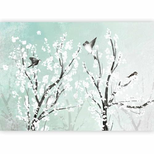 murando PREMIUM Papier peint Oiseau 350x256 cm Décoration Murale XXL Poster Tableaux Muraux Tapisserie Photo Arbre Branche Fleurs Nature Vert blanche b-A-10295-a-c
