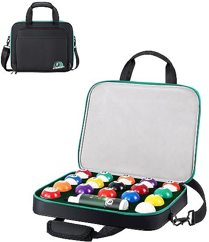PEKREWS Billardkugeltasche, gepolsterte Billardballtasche, Reise-Tragetasche, Aufbewahrungsbox mit Tragegriff und Schultergurt, Halterung für EIN Set Billardkugeln 5,4 cm und Zubehör, schwarz (nur