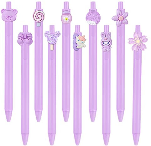 AUAUY 10PCS Stylos à Encre Gel Rétractables, 0.5mm Remplaçable Encre Stylo, Noire Recharge, Pointe Extra Fine Écriture Fluide, Fournitures Scolaires, Cadeau Enfant, Rentrée Scolaire-Violet
