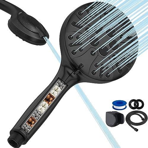 GH1200 Handheld Filter Shower Head High Pressure with10 Modes Quick Installation, Leak- Proof and Clog Resistant Powerful High Pressure Shower Head (Black)