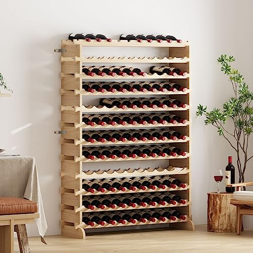 SogesHome Casier à Vin Empilable Étagère à Vin Porte-Bouteilles à 12 Niveaux pour 120 Bouteilles, Étagère de Rangement de Vin en Pin