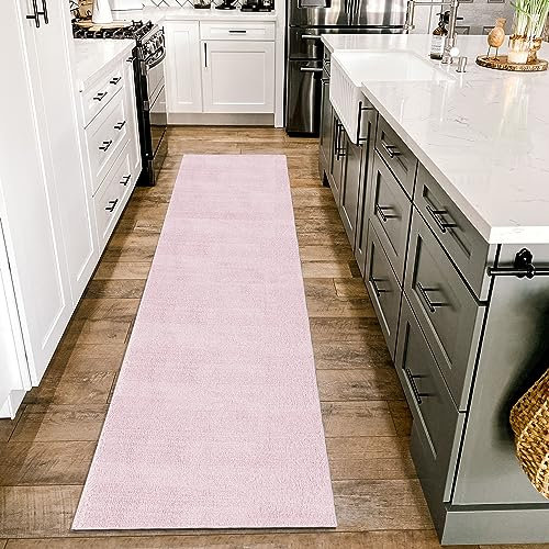 Homebyhome Tapis Salon Moderne Tapis Chambre Tapis Couloir Rose 80 x 150 cm - Tapis Poil Court Salle de Séjour Couleur Unie Doux et Moelleux - Tapis Cuisine Lavable Antidérapant Moquette à Poils Ras