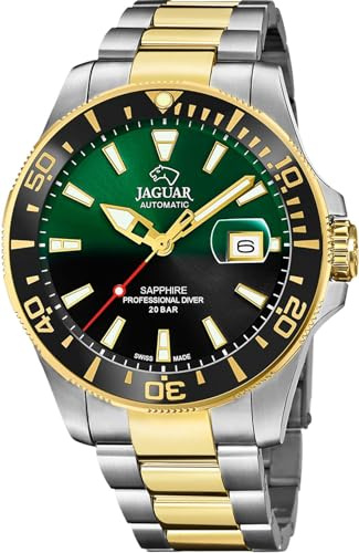 JAGUAR Swiss Made Uhr Automatik Herren aus Edelstahl 316L Goldfarben | Analog, Kalender, Widerstandsfähiges Saphirglas, Wasserdicht 20 ATM J887/4, Faltschließe