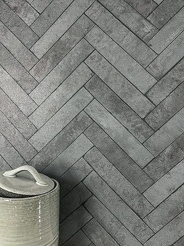 Newroom Tapete Anthrazit Vliestapete Ziegelstein - Steintapete Modern Grau Klinker Fischgräten Steinoptik 3D Optik Backstein Fischgrätenmuster inkl. Tapezier-Ratgeber