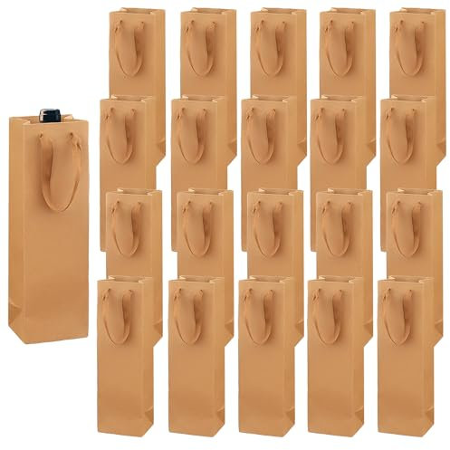 YIDM 20 Pièces Sacs de Vin Sac Cadeau pour Bouteille de Vin en Papier Kraft, Emballage de Bouteilles de Vin Pochettes Cadeaux Sacs de Bouteilles avec Poignées pour Noël, Mariage, Fête