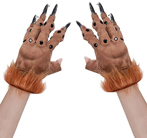 SIQITECH Halloween Geisterhandschuhe mit Krallen Lederhandschuhe Tier Pfote Wolfshandschuhe Lange Nägel Werwolf Handschuhe Atmungsaktiv Handschuhe Horror Deko Fingerhandschuhe für Erwachsene Party