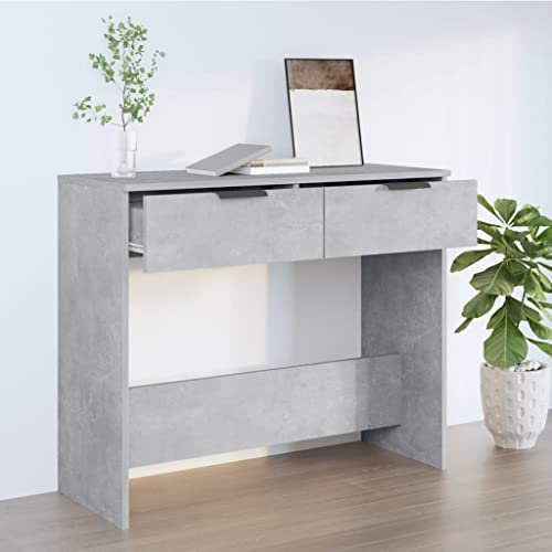 Higsose Gris béton 90x36x75 cm Table Console Bois D'ingénierie Meuble a Tiroir Console avec Tiroir Meubles de Salon Console Entree Tables Consoles de Salon Meuble Console Console Bois