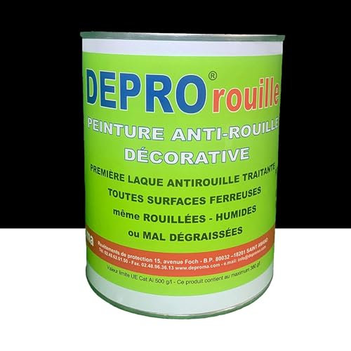 DEPROMA - Peinture antirouille - pour métal neuf et rouillé - 1kg - Noir Brillant - Protection anticorrosion - Traitement antirouille