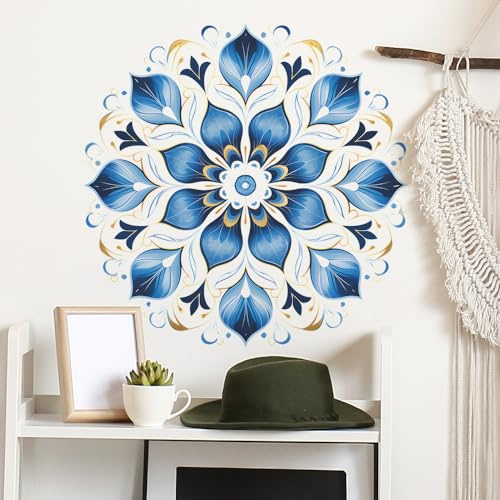 HGDESIGN® Wandtattoo Wandaufkleber Fensteraufkleber Mandala Blau Grün (BxH) 56x56cm Wohnzimmer Schlafzimmer Wandsticker Wandbild Boho Style Flur Yoga Wanddeko (B)