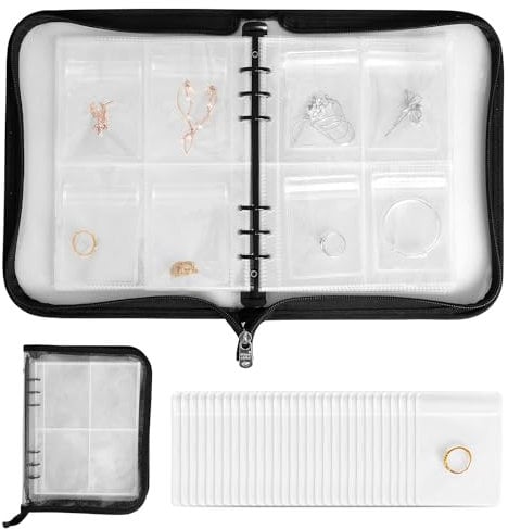 KIKIGOAL Transparent Jewelry Storage Book Jewellery Organiser with Pockets Earring Storage Jewelry Display Book Album with 80 Grids+30 pcs PVC Bags (80 Grids+30 pcs 6 * 8 PVC Bags) …