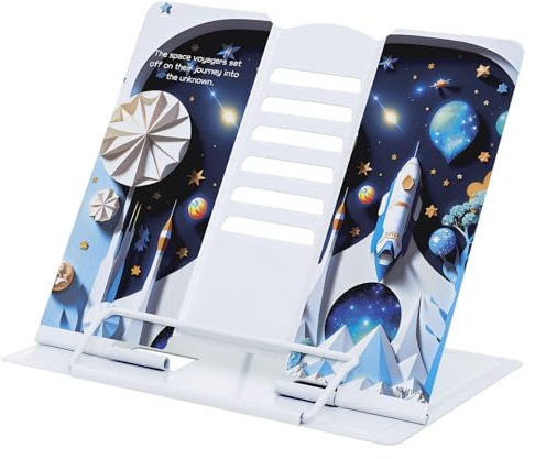 GmeDhc Leseständer Metall, Leseständer Kinder Höhenverstellbar, Astronaut Cosmic Rocket Klappbares Bücherregal, 6 Stufen Verstellbar Leseständer, für Studieren, Arbeiten, Lesen