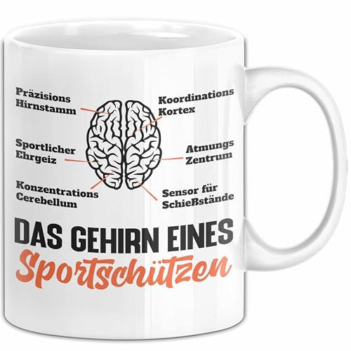 Sportschütze Tasse Geschenk Spruch Geschenkidee Geburtstag Das Gehirn Eines Sportschützen (Weiß)