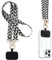 Olgary Tour de Cou Téléphone Universelle Cordon Collier Réglable, Lanières Large de Smartphone en Bandoulière Portable avec Patch, Sangle en Coton Perle Bijou pour Femme, Feuilles de Vigne Noires