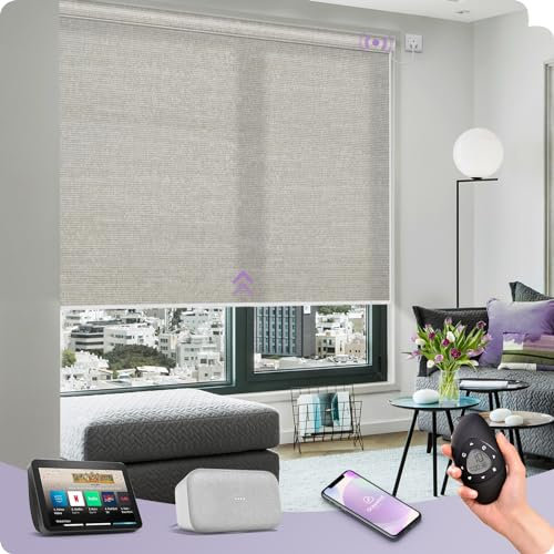 Graywind Elektrische Rollo Innen Lichtfilterung nach Maß, Fest Verdrahtet Smart Fensterrollo, UV-Schutz Jalousien mit Fernbedienung, Motorisiert Rollo Kompatibel Alexa Google, Metallic Fuscous Grey