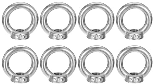 sourcing map M10-1.5x42mm Lifting Eye Nuts, 8 Pcs 304 Stainless Steel Round Ring Shape Female Threaded Nut Fastener for Home Repairs Rope Fitting