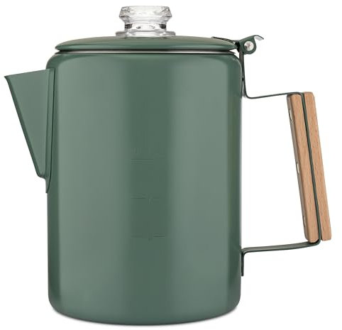 COLETTI Bozeman Cafetière de camping – Cafetières de camping, percolateur à café – Percolateur le plus élégant d'Amérique – Sans aluminium ou plastique [Vert camp, 9 tasses]