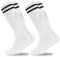 GRPSKCOS Kinder Fußball Socken, 2 Paar Fußballstutzen kinder Sport Mädchen Jungen Fußball Kniestrümpfe Kniestrümpfe Kleinkind Streifen Schuluniform Strümpfe（#2 Weiß，6-12 Jahre