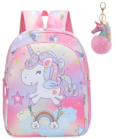 MUNSKT Unicorn School Bag-2 Pink 32 x 26 x 10 cm/12.6 x 0.8 x 3.9 inch Preschool Girls Backpack with Unicorn Keychain