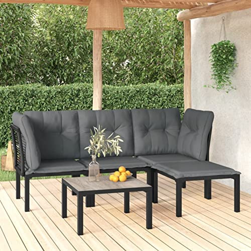 Faroom 5-TLG Balkonlounge Alu Garten Lounge Set Gartenmöbel Klein Balkonmöbel Sofagarnitur Balkon Gartenlounge Loungemöbel Gartensofa Balkon Sofa Rattan Ecklounge Schwarz#4