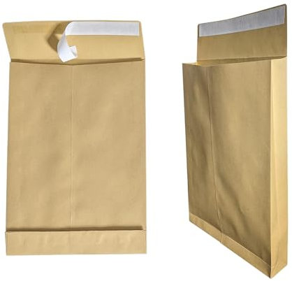 25 x borse pieghevoli E4 marrone, 280 x 400 mm, 4 cm, autoadesive, con striscia adesiva, 140 g/mq, sacchetti per spedizioni pieghevoli