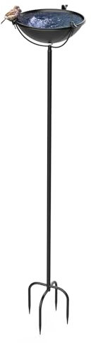 EFUTURETIME Bain Oiseaux Métal sur Pied φ 26 × 134 cm Abreuvoir Oiseaux Exterieur avec 3 Statuette d'oiseaux Mangeoire Plateau Réglable en Hauteur pour Jardin Balcon, Noir