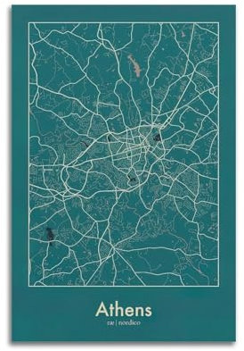 Stadtkarten-Poster, Athen, Griechenland, dekoratives Gemälde, Leinwand, Wandposter und Kunstdruck, moderne Familienschlafzimmer-Dekoration, Poster, 40 x 60 cm