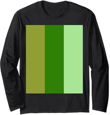Vertical Wide Stripes In Three Shades Khaki Green Mint Long Sleeve T-Shirt