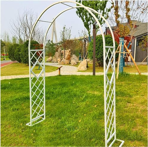 Arco de enrejado de rosas de metal galvanizado resistente para plantas trepadoras, ideal para rosales, color blanco, 260 x 230 cm