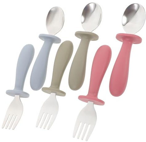 NAMOARLY Set De Vaisselle pour Enfants en Acier Inoxydable 6 Pcs Cuillères Et Fourchettes Réutilisables avec Poignée en Idéal pour Bébé Et Tout Petits Couleurs Variées