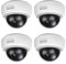 BASI | 4er Set Dome Kamera-Attrappe mit blinkendem LED-Licht | Dummy Kamera | Objektiv Überwachungskamera für den Innen- und geschützten Außenbereich | Wand- Deckenmontage | Weiß | CCTV
