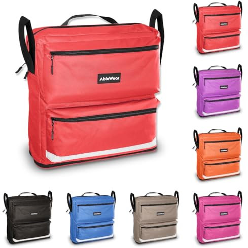 AbleWear Rollstuhltasche – Rot | Rollstuhlzubehör | Erweiterbare Aufbewahrung | Tasche für Rollstuhl | Rollstuhl-Einkaufstasche | Taschen für die Rückseite des Rollstuhls | Rollstuhltaschen für