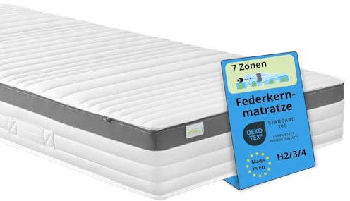 Bodyprotect Taschenfederkernmatratze 100x200 cm, orthopädische Matratze Härtegrad H3, Öko-Tex, ergonomische 7 Zonen Federkernmatratze, Höhe 21, Made in EU