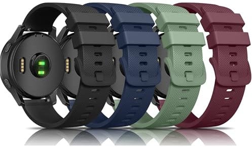 4 Pack for Garmin Forerunner 245 Straps, Garmin Vivoactive 5 Strap, Venu SQ Strap, 20mm Soft Silicone Replacement Wristbands for Forerunner 55/645/245 Music Smartwatch