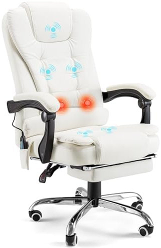 UNIONLINE Office Chair with Footrest 7 Point Massage, Executive Desk Chairs for Home with High Back Support,Ergonomic Recliner Heavy Duty Computer Chair White
