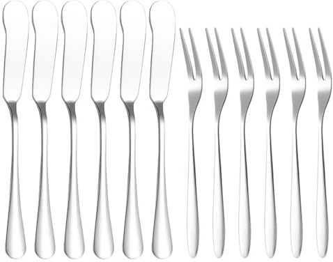 OAOSDH 6 Stücke Buttermesser Und 6 Stück Gabeln, Edelstahl -Tischgeschirr, Langlebiges Geschirr, Küchenutensilien, Einfaches Tischgeschirr.