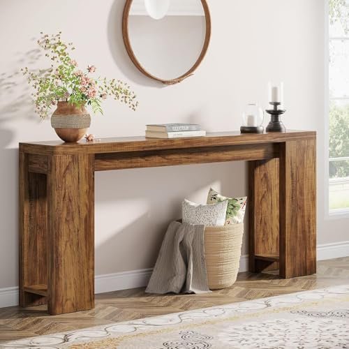 Tribesigns Table Console, 160 x 29,5 x 85 cm, Table d'entrée en Bois de Style Maison de Campagne pour entrée, Couloir, Salon, Marron Foncé