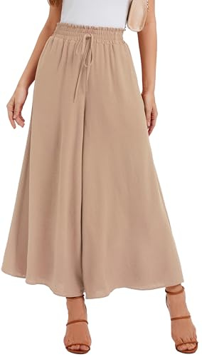 WUWUSKY Sommerhose Damen Leicht Lässige Palazzo Hose Elegant High Waist Baggy Freizeithose mit 2 Taschen