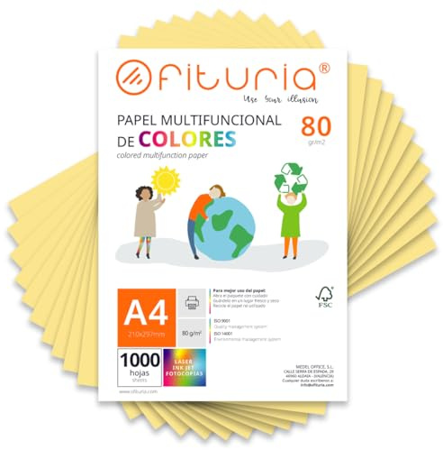 OFITURIA Buntes Papier, 1000 Blatt A4 80g – Farbiges Papier für Basteln, Drucker, Scrapbooking – Farbbögen (Creme, 1000 Blatt)