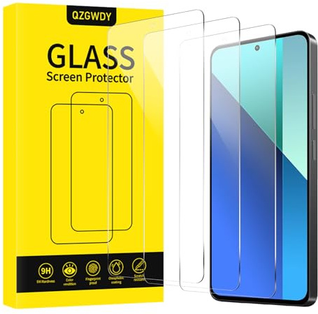 QZGWDY 3 Piezas para Xiaomi Redmi Note 13 5G/4G Protector Pantalla Cristal Templado, Glass Screen Protector Dureza 9H, HD Vidrio, Sin Burbujas, Resistente Arañazos